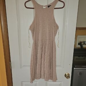 Sequin Hearts Lace Dress in Beige